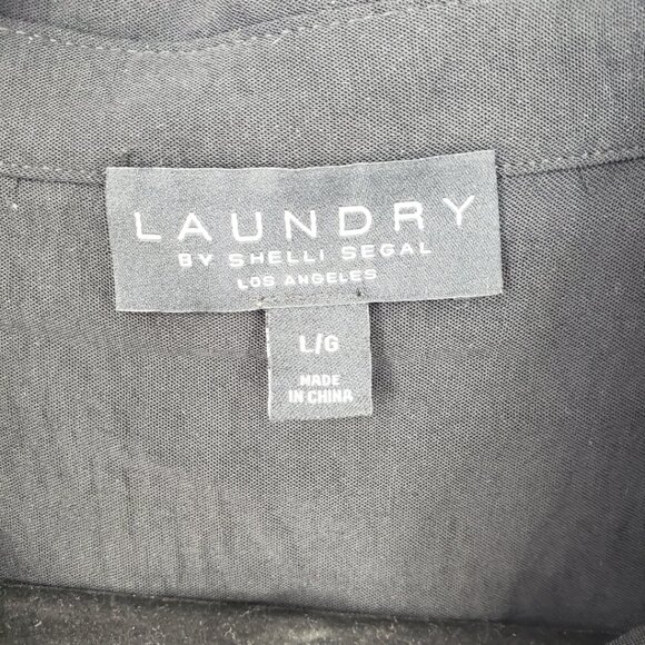 3/$25 Laundry by Shelli Segal Button Down Camp Shirt Top L Womens Collared Black - Picture 3 of 8